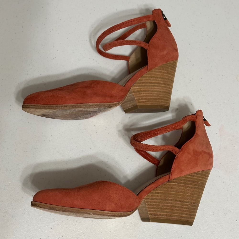 Eileen Fisher Suede Ankle Strap d'Orsay Wedge Pumps Terracotta Orange 9 - Picture 5 of 8